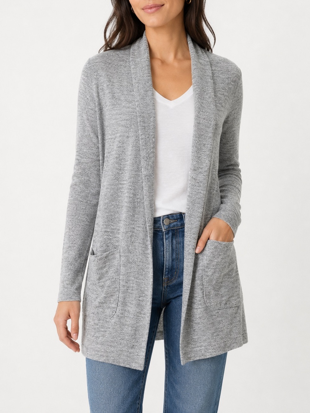 GAP Gray Open Front Cardigan Sweater Women’s Small Longline Pockets